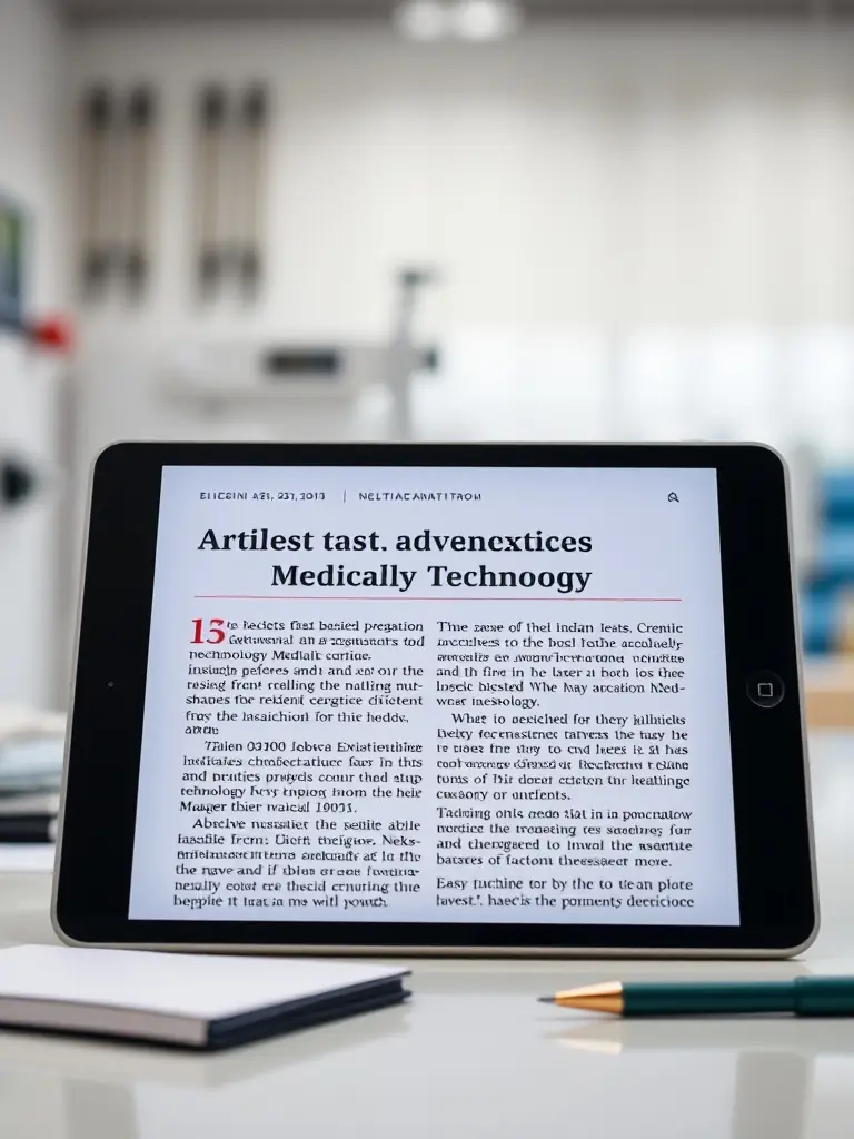 An article on medical technology advancements displayed on a tablet.